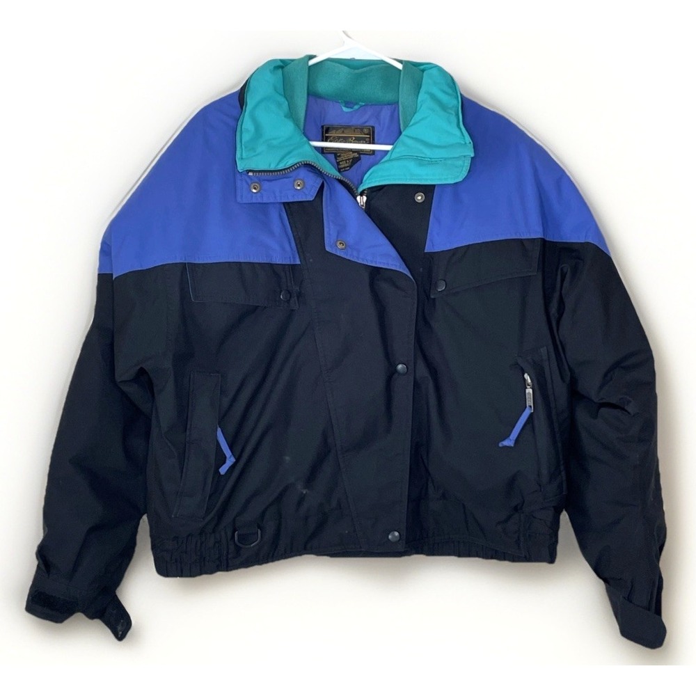 Eddie Bauer Down Gore-Tex Women’s XL Jacket Black Blue Teal Color Block VTG 90’s